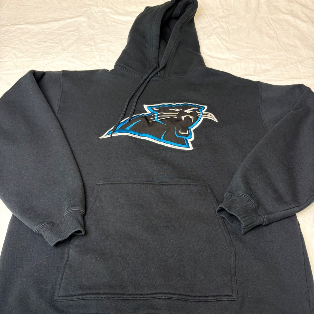 Reebok Carolina Panthers NFL Hoodie Mens Large Black Embroidered Logo R850A 06
